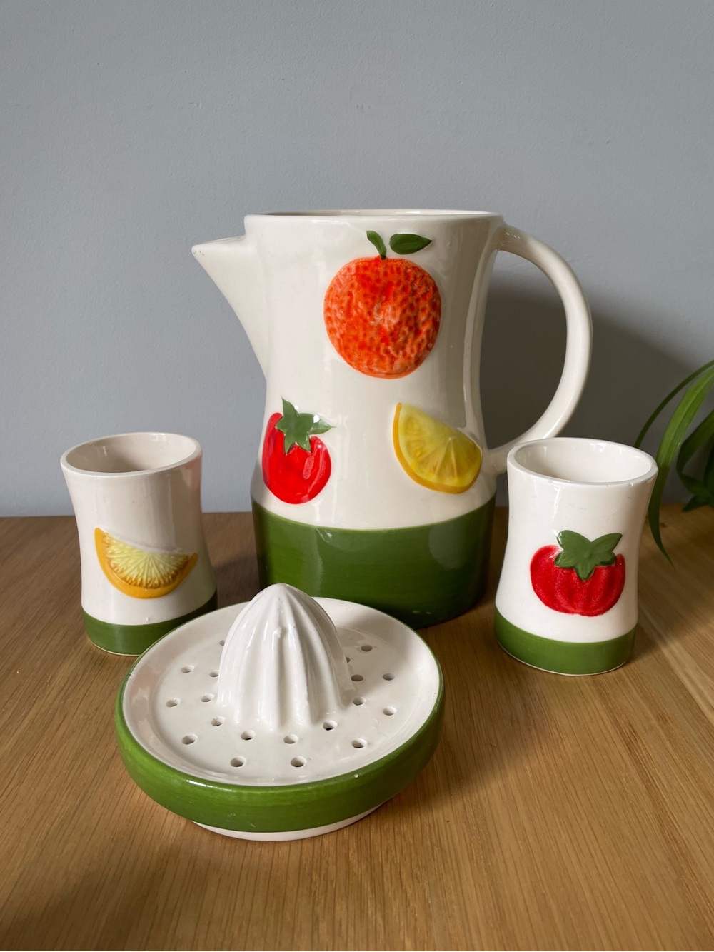 Vintage MCM Ceramic Juice Pitcher & Juicer Set with Two Cups Japan